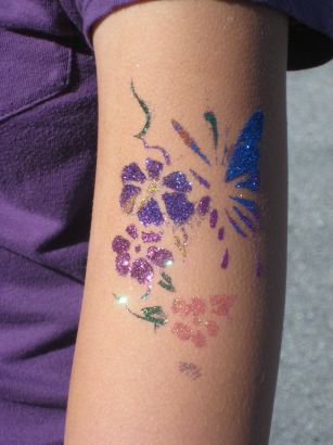Glitter Butterfly And Flower Tattoo